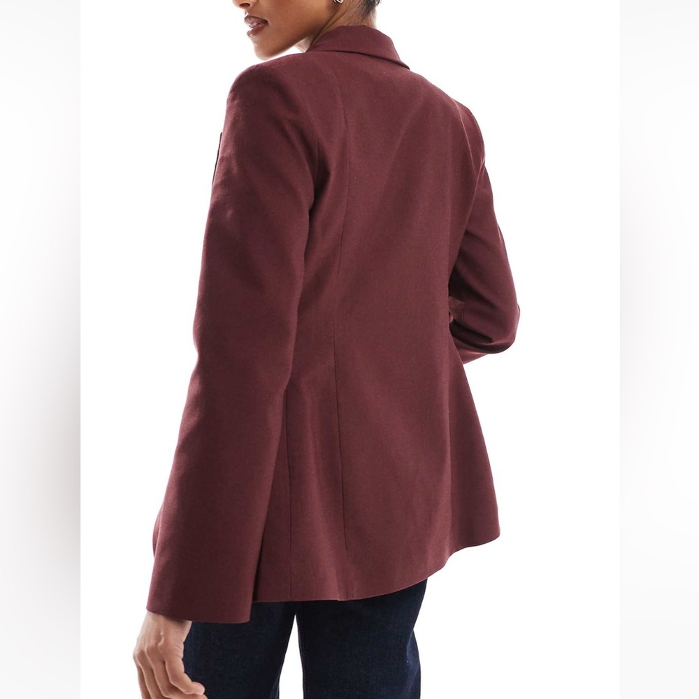 ASOS DESIGN - burgundy maroon wrap front single button cinched waist blazer - Picture 5 of 7